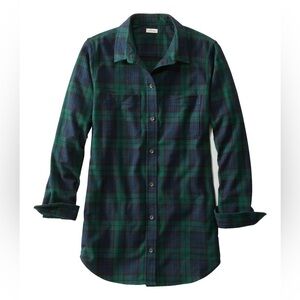 L.L. Bean Scotch Plaid Flannel Shirt Tunic in Black Watch XL Petite green cotton